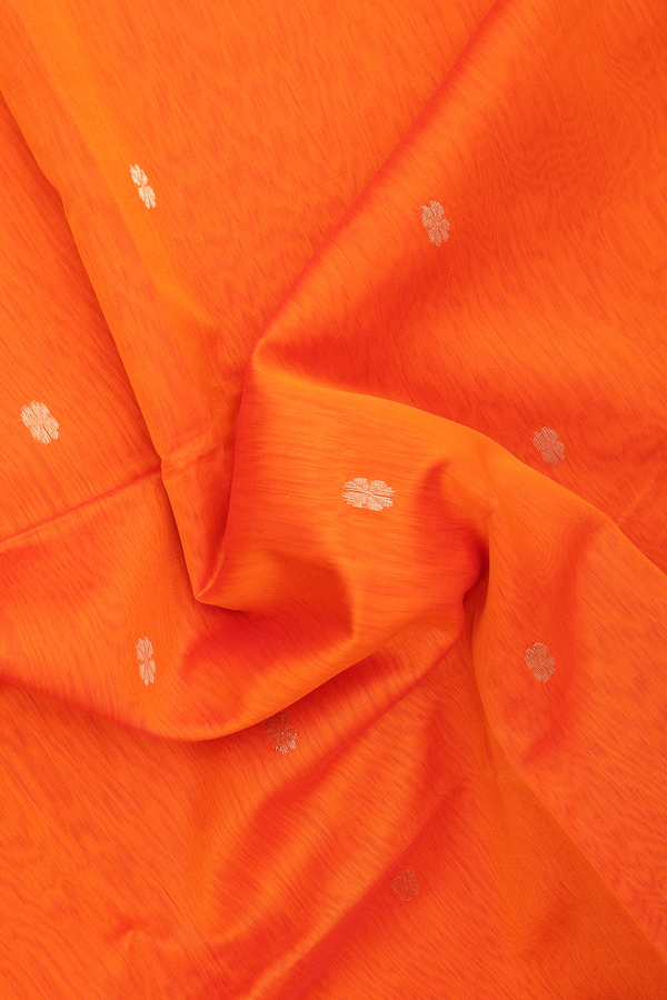 Maheswari Silk Cotton Saree In Orange With Floral Buttas