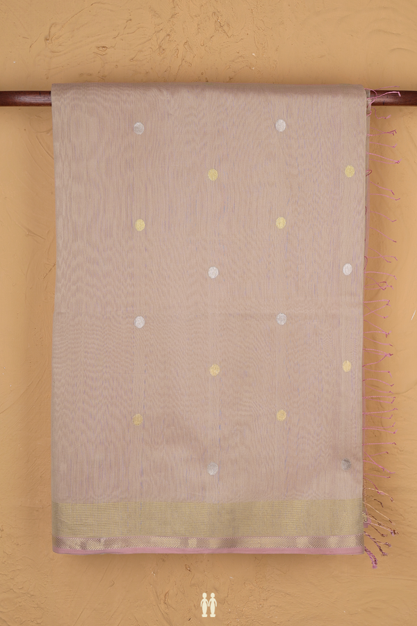 Maheswari Silk Cotton Saree In Tan Brown With Zari Buttas