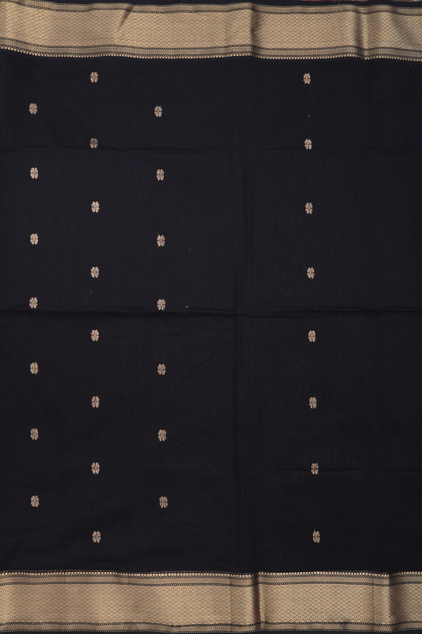 Maheswari Silk Cotton Saree In Black With Floral Buttas