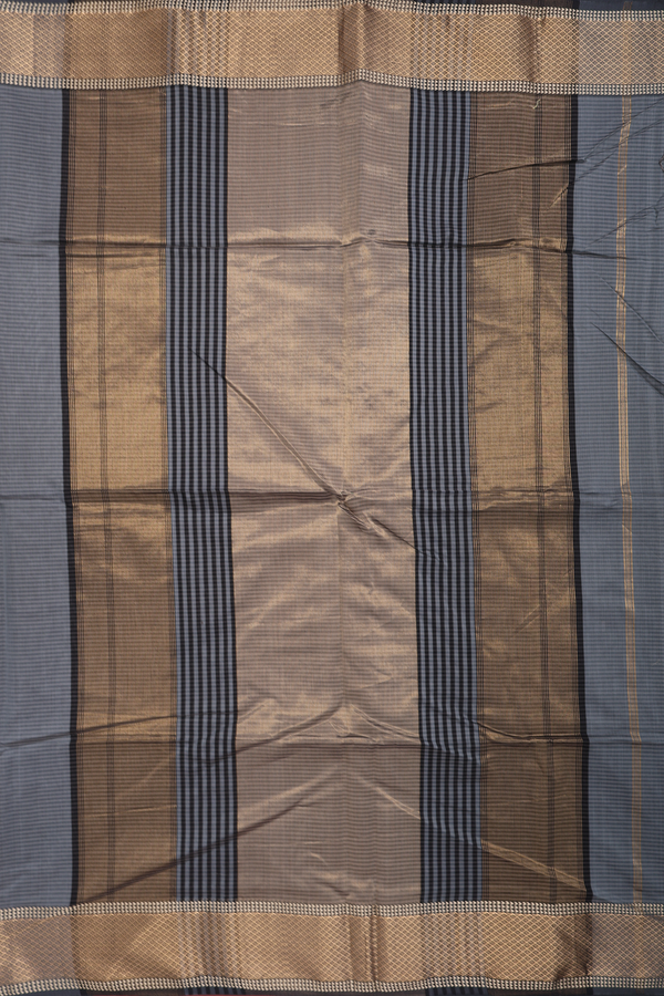 Maheswari Silk Cotton Saree In Grey With Stripes Design