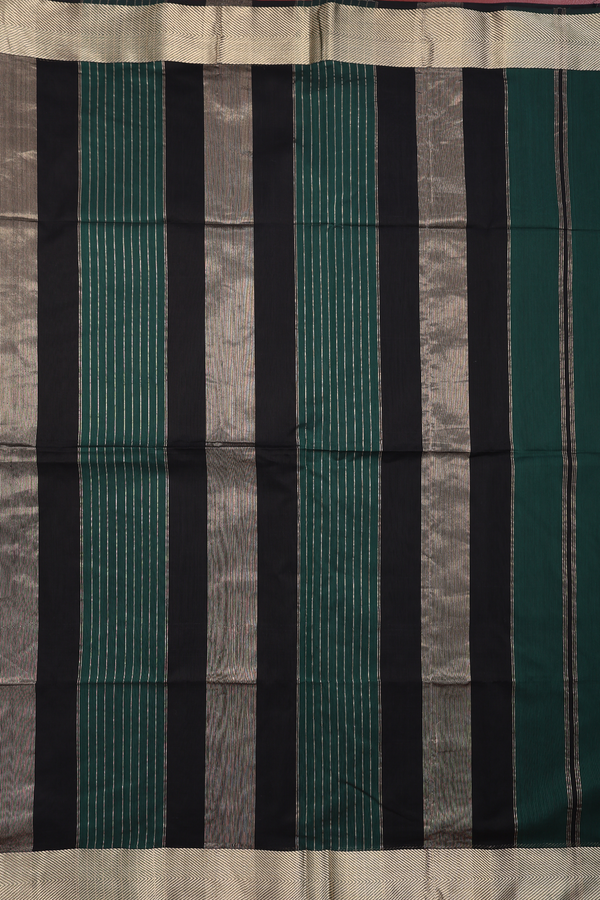 Maheswari Silk Cotton Saree In Bottle Green With Zari Border