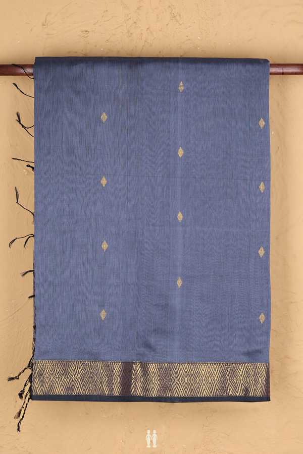 Maheswari Silk Cotton Saree In Space Blue With Zari Buttas