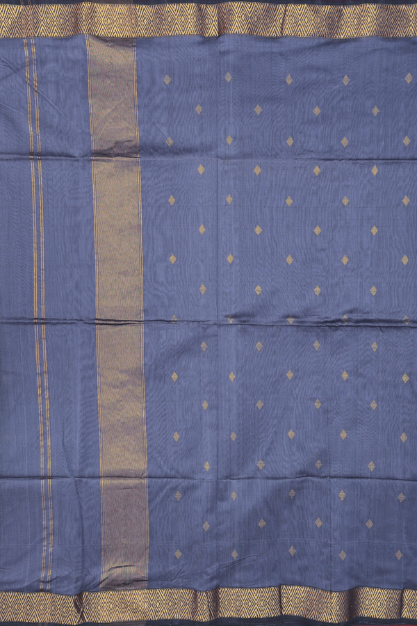 Maheswari Silk Cotton Saree In Space Blue With Zari Buttas