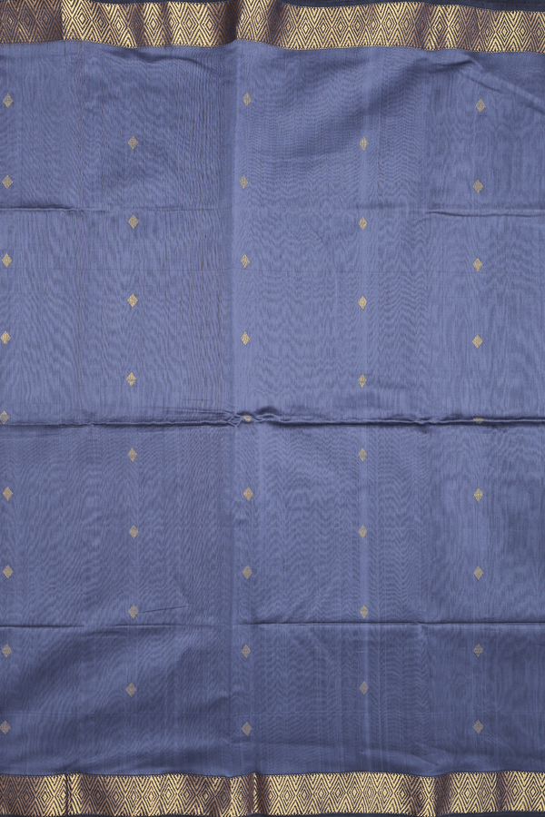 Maheswari Silk Cotton Saree In Space Blue With Zari Buttas