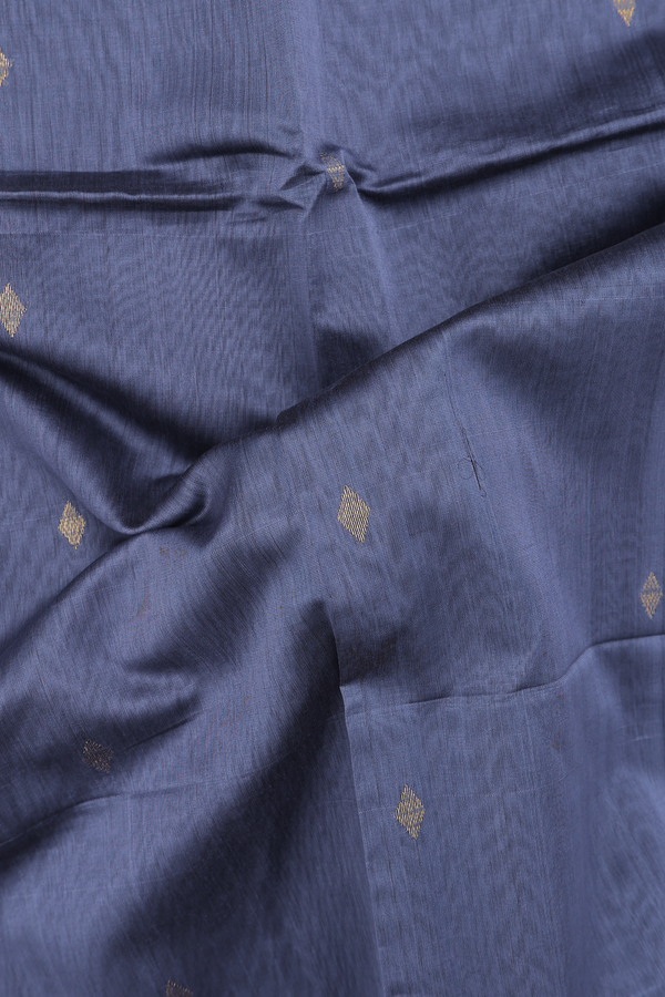 Maheswari Silk Cotton Saree In Space Blue With Zari Buttas