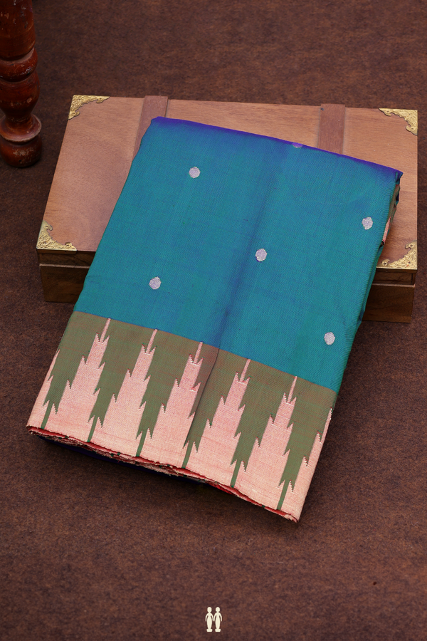 Paithani Silk Saree In Teal Blue With Polka Buttas
