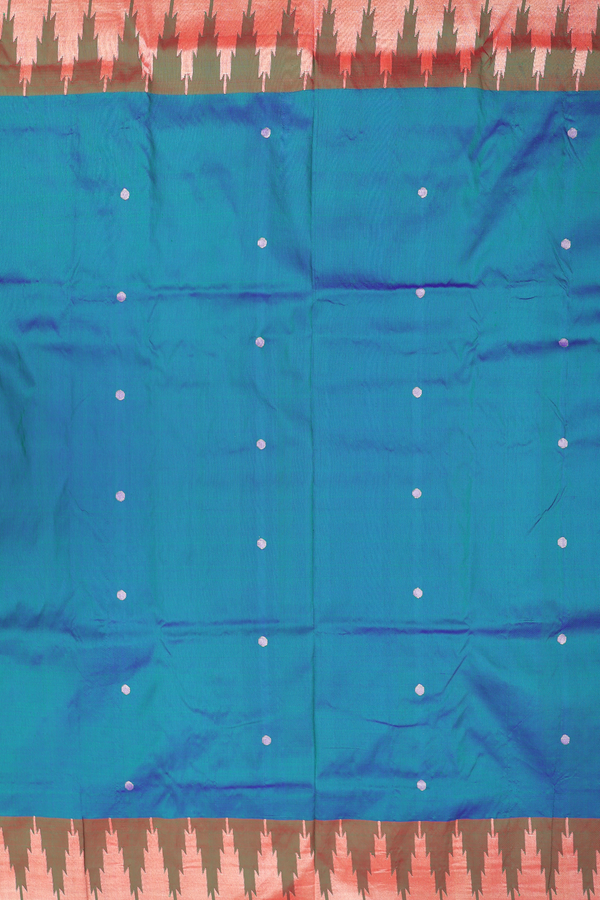 Paithani Silk Saree In Teal Blue With Polka Buttas