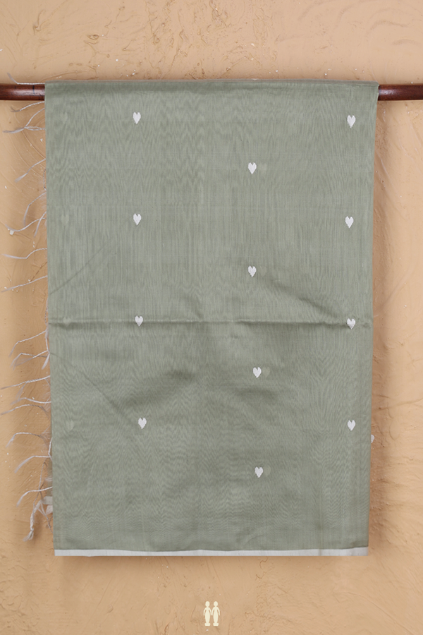 Maheswari Silk Cotton Saree Greyish Green Threadwork Buttas