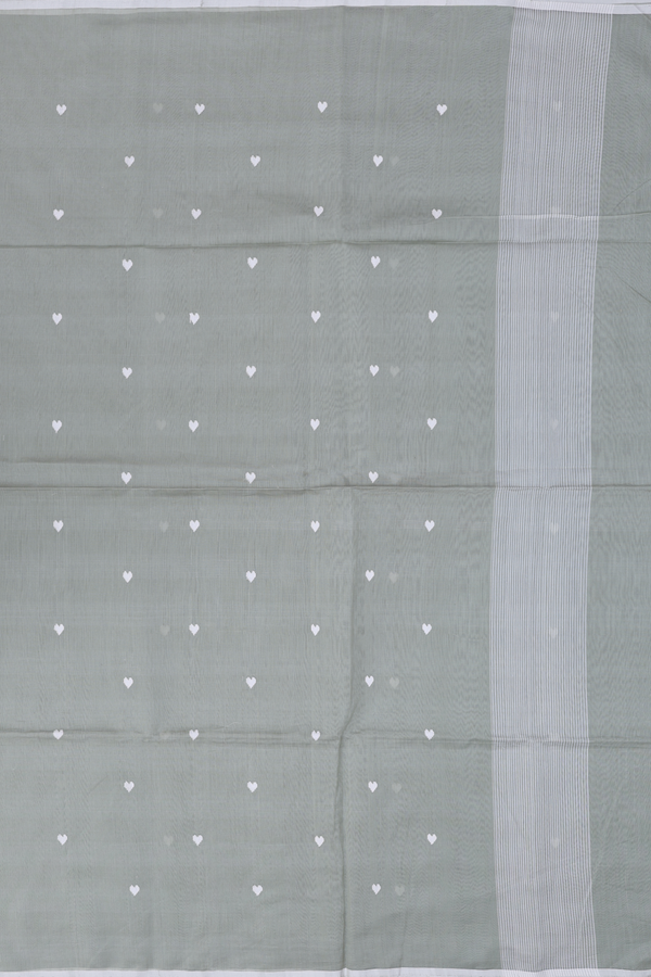 Maheswari Silk Cotton Saree Greyish Green Threadwork Buttas