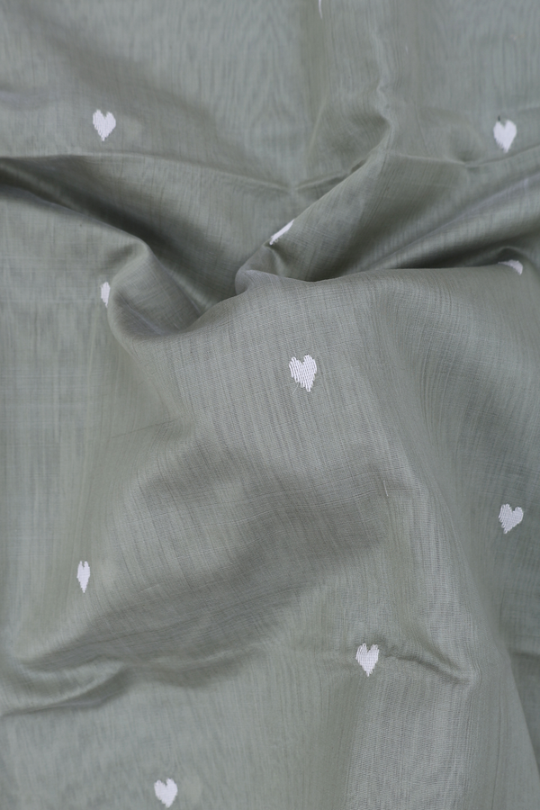 Maheswari Silk Cotton Saree Greyish Green Threadwork Buttas