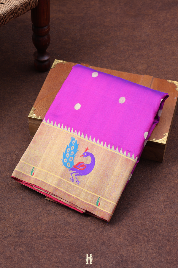 Paithani Silk Saree In Purple With Polka Buttas