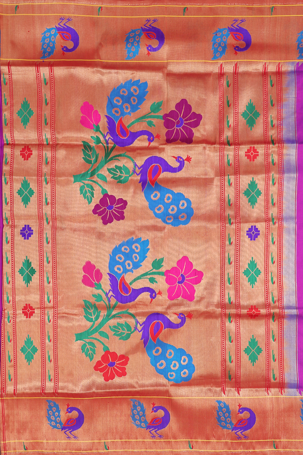 Paithani Silk Saree In Purple With Polka Buttas
