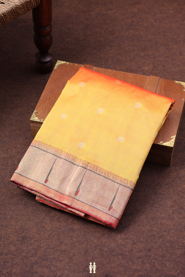 Paithani Silk Saree In Yellow With Polka Buttas