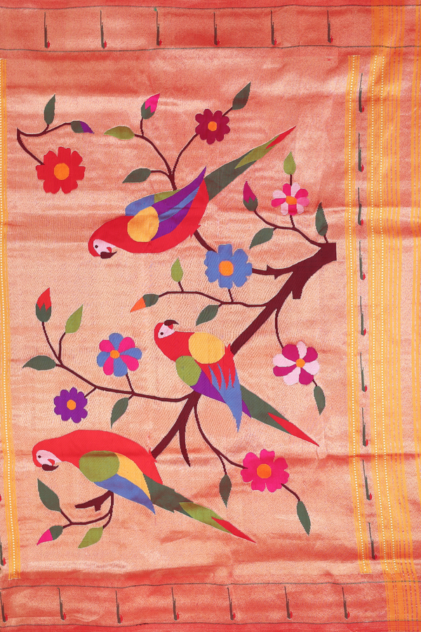 Paithani Silk Saree In Yellow With Polka Buttas