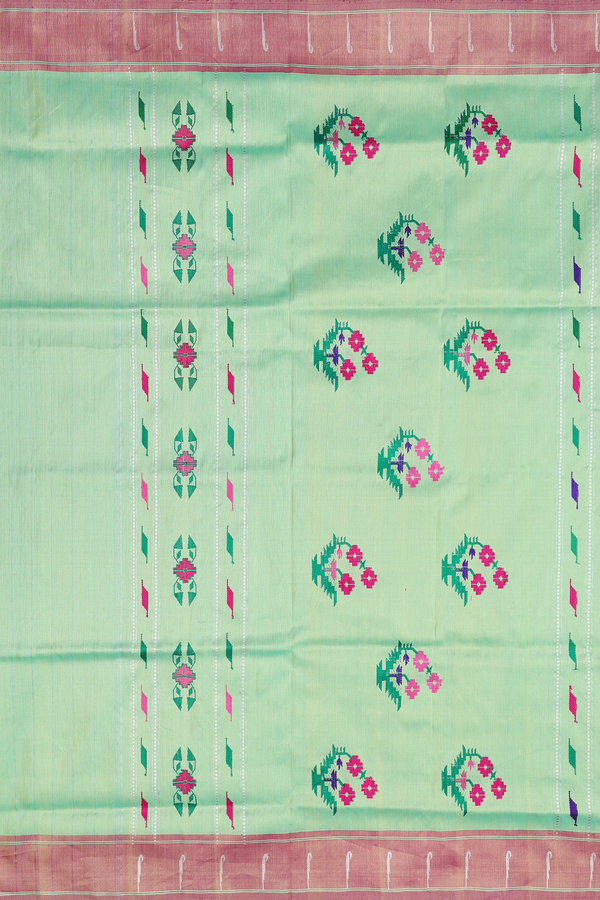 Paithani Silk Saree In Green With Polka Buttas