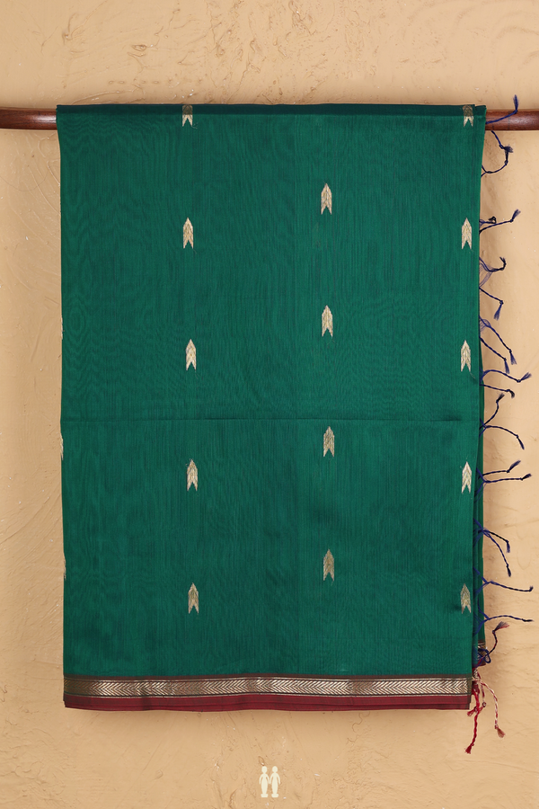 Maheswari Silk Cotton Saree In Green With Arrow Buttas