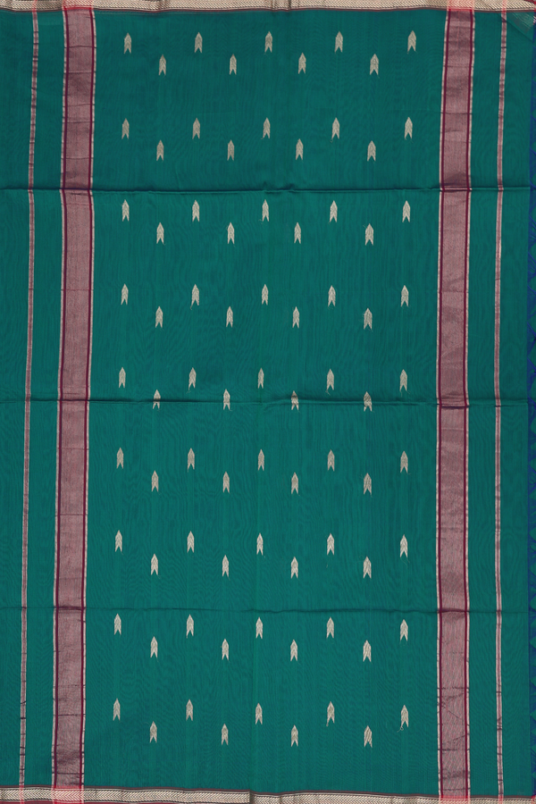 Maheswari Silk Cotton Saree In Green With Arrow Buttas
