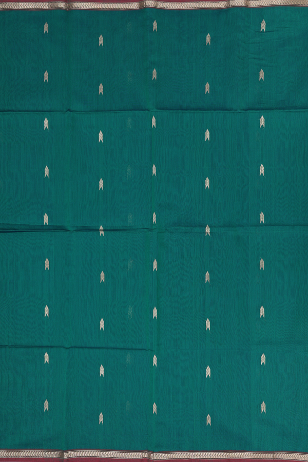 Maheswari Silk Cotton Saree In Green With Arrow Buttas