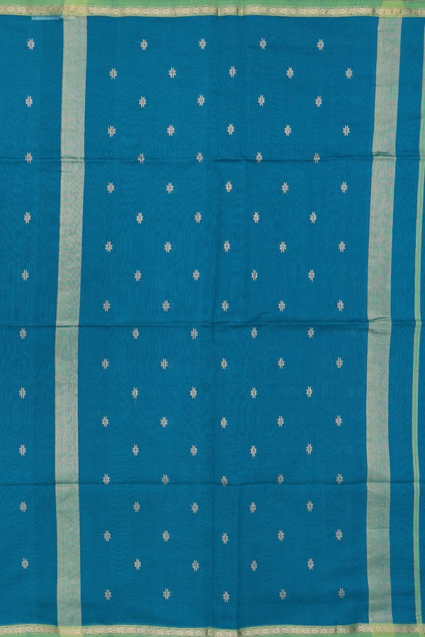 Maheswari Silk Cotton Saree In Teal Blue With Floral Buttas