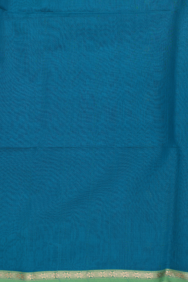 Maheswari Silk Cotton Saree In Teal Blue With Floral Buttas