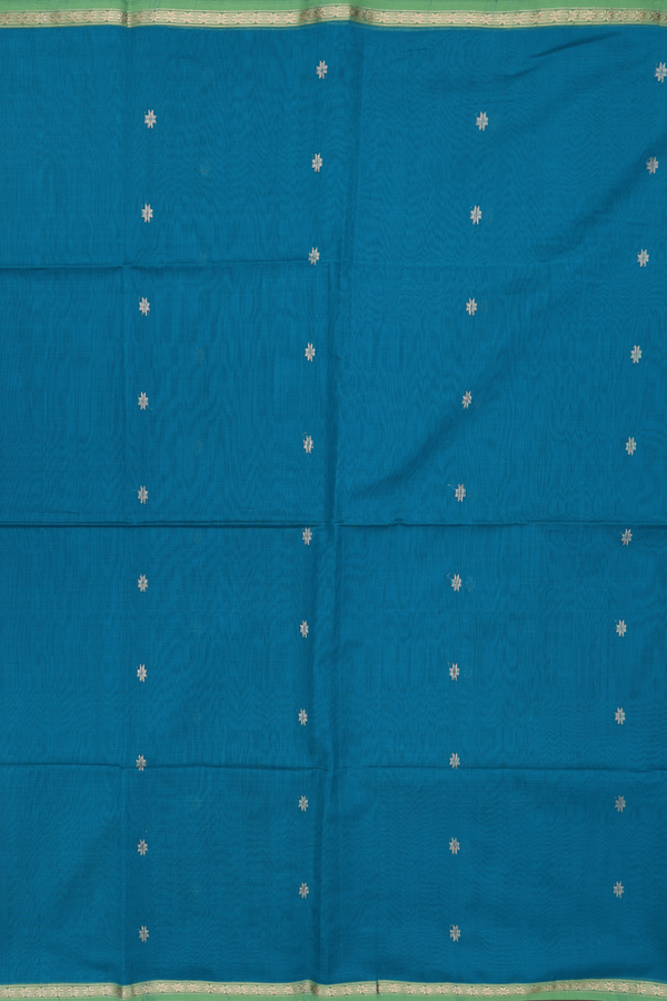 Maheswari Silk Cotton Saree In Teal Blue With Floral Buttas