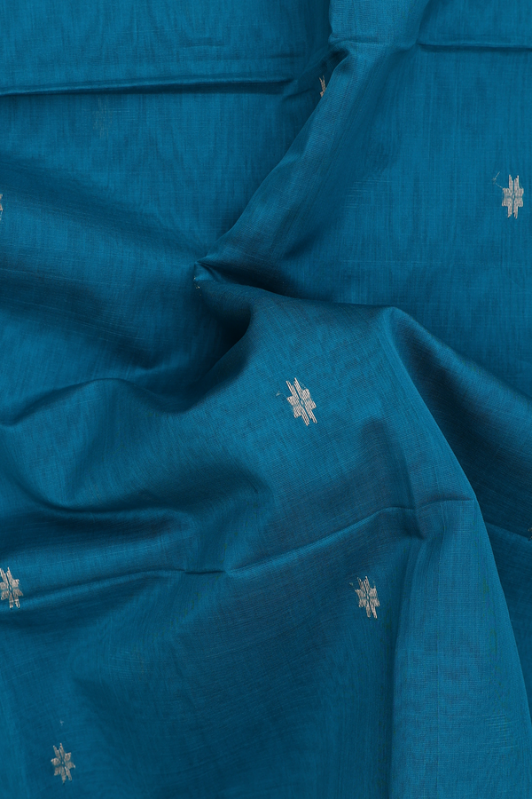 Maheswari Silk Cotton Saree In Teal Blue With Floral Buttas