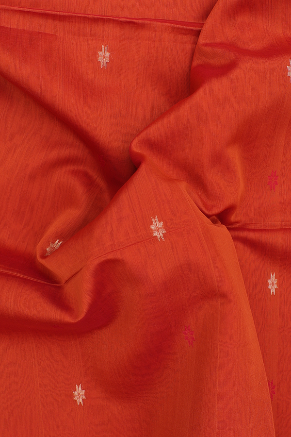 Maheswari Silk Cotton Saree Rust Orange With Floral Buttas