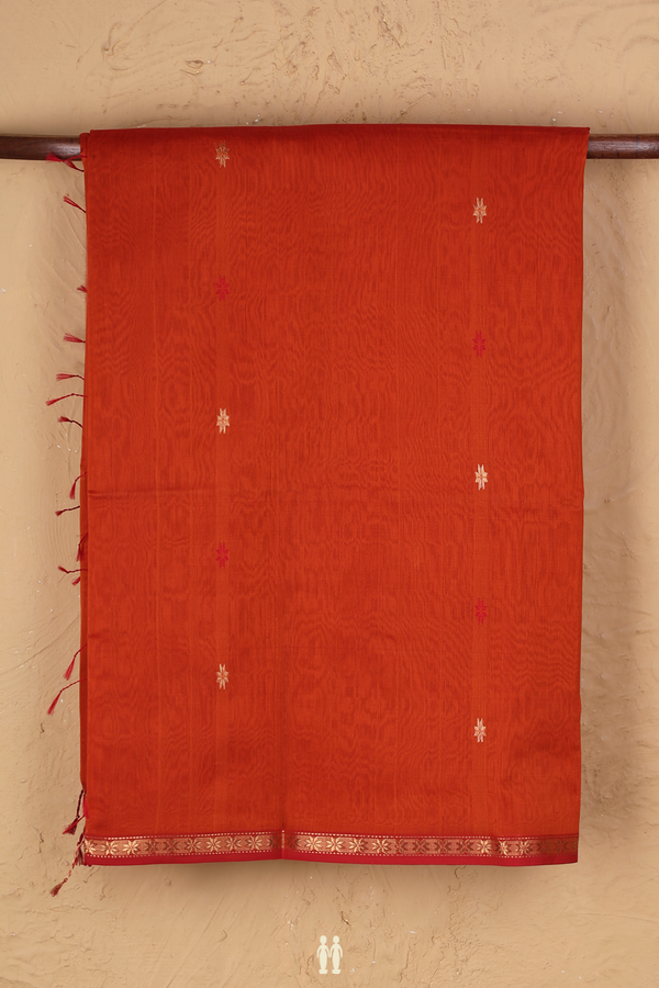 Maheswari Silk Cotton Saree Rust Orange With Floral Buttas