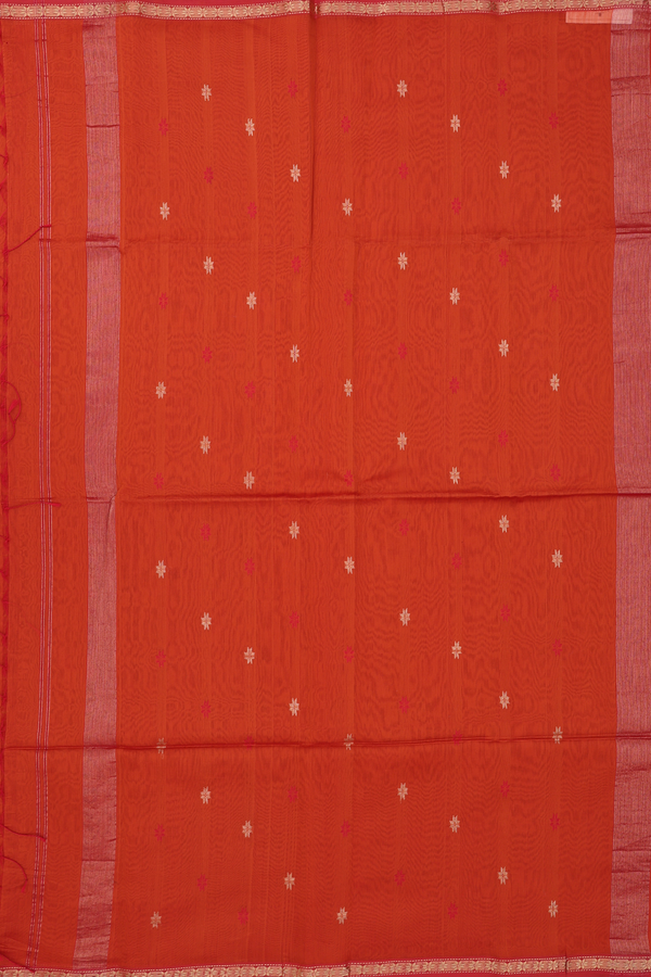 Maheswari Silk Cotton Saree Rust Orange With Floral Buttas