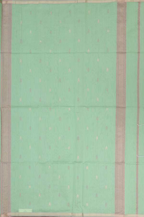 Maheswari Silk Cotton Saree In Green With Arrow Buttas