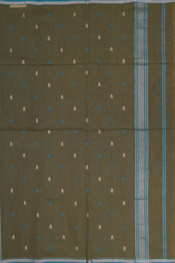 Maheswari Silk Cotton Saree Mehendi Green With Arrow Buttas