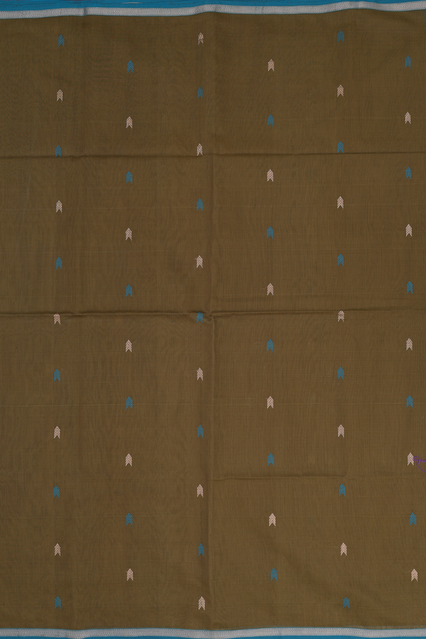 Maheswari Silk Cotton Saree Mehendi Green With Arrow Buttas