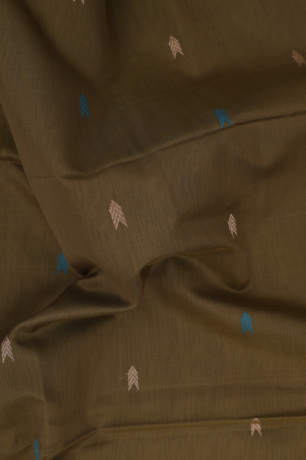 Maheswari Silk Cotton Saree Mehendi Green With Arrow Buttas