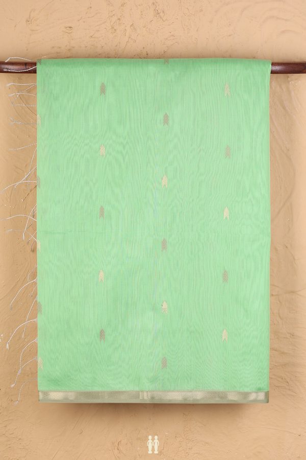 Maheswari Silk Cotton Saree In Mint Green With Zari Buttas