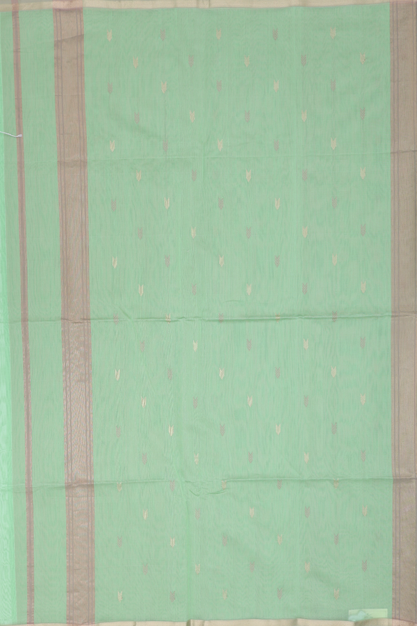 Maheswari Silk Cotton Saree In Mint Green With Zari Buttas
