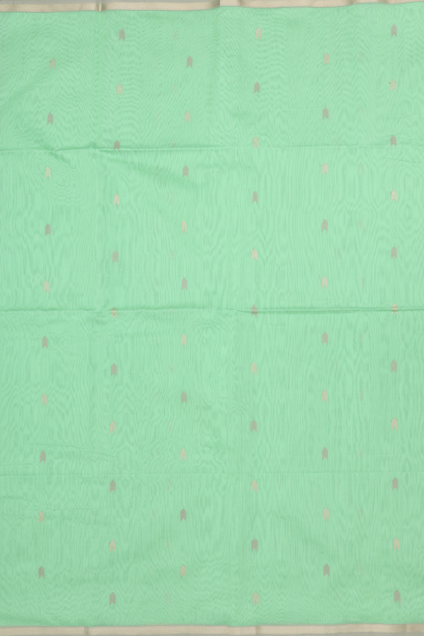 Maheswari Silk Cotton Saree In Mint Green With Zari Buttas