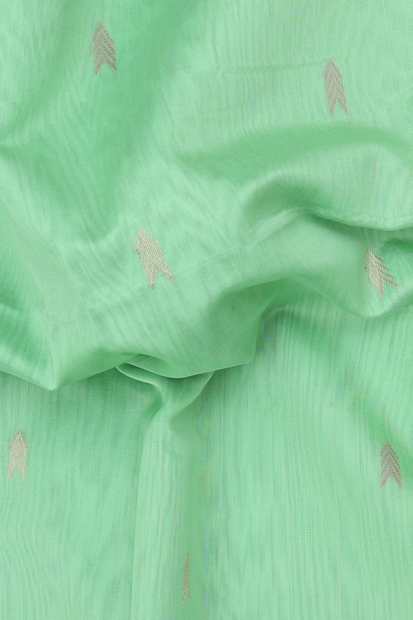 Maheswari Silk Cotton Saree In Mint Green With Zari Buttas