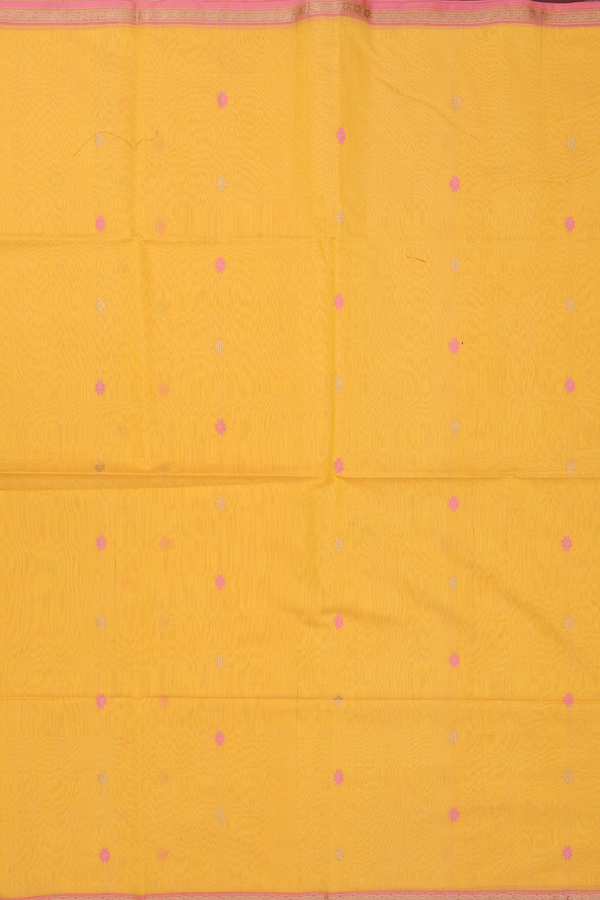 Maheswari Silk Cotton Saree In Yellow With Floral Buttas