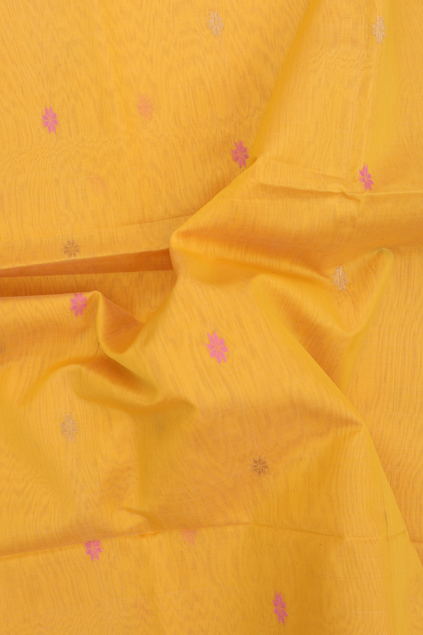 Maheswari Silk Cotton Saree In Yellow With Floral Buttas