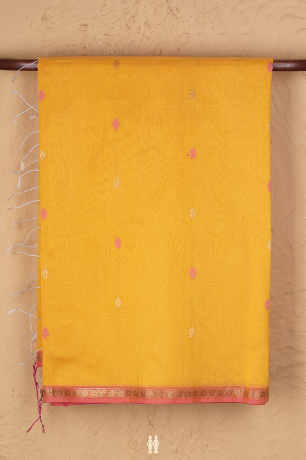 Maheswari Silk Cotton Saree In Yellow With Floral Buttas