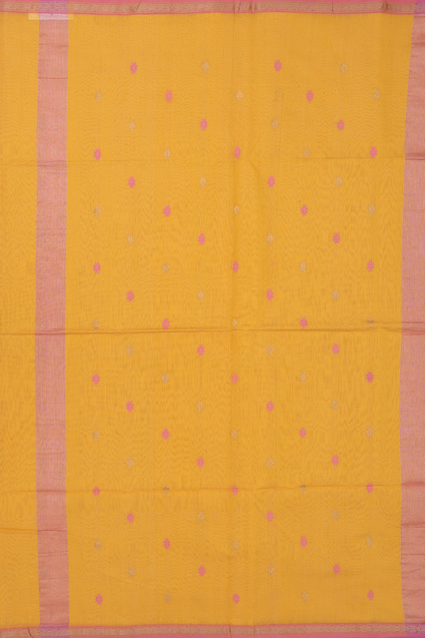 Maheswari Silk Cotton Saree In Yellow With Floral Buttas