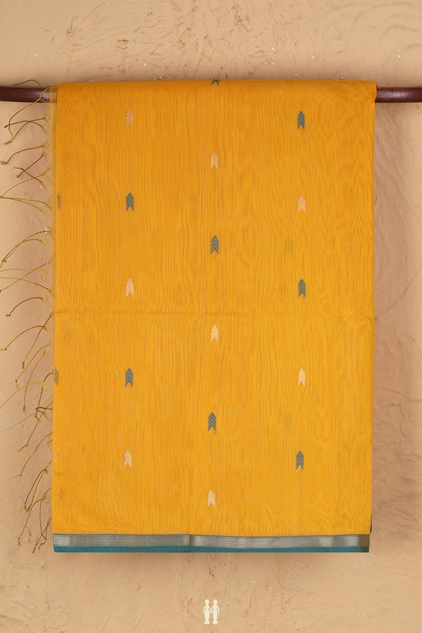 Maheswari Silk Cotton Saree Mustard Yellow With Arrow Buttas