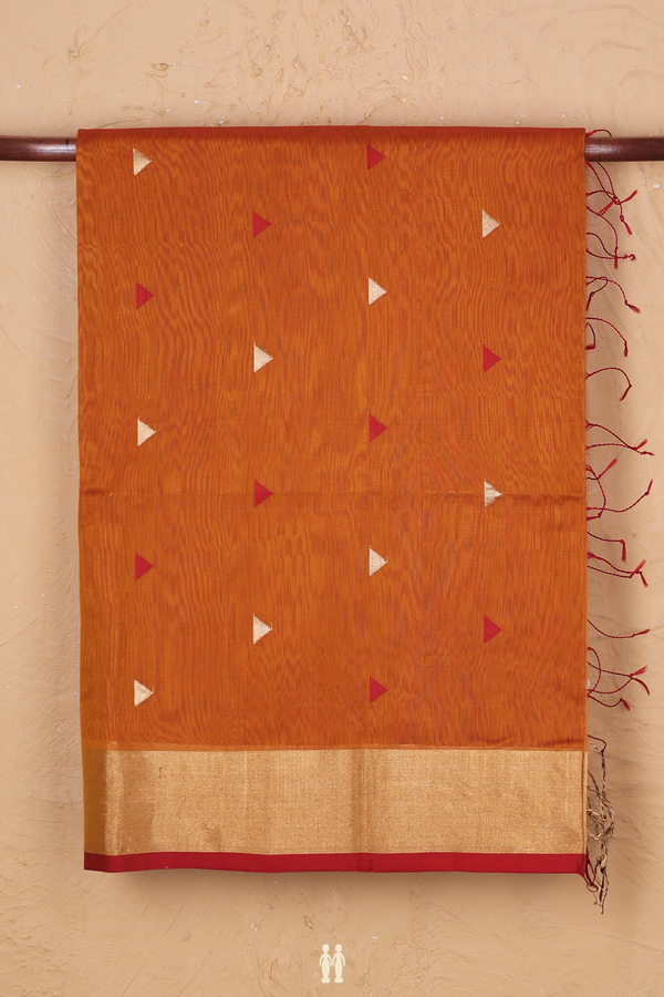Maheswari Silk Cotton Saree Ochre Orange With Allover Buttas