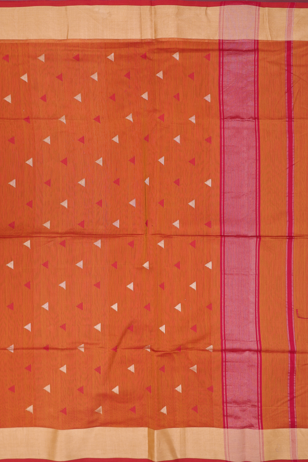 Maheswari Silk Cotton Saree Ochre Orange With Allover Buttas