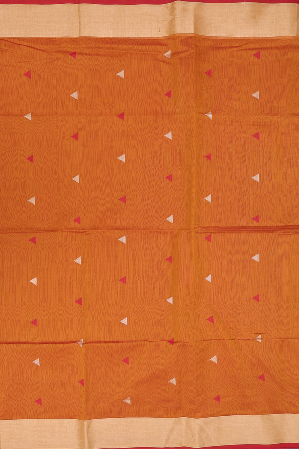 Maheswari Silk Cotton Saree Ochre Orange With Allover Buttas