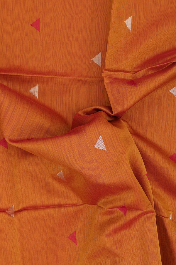 Maheswari Silk Cotton Saree Ochre Orange With Allover Buttas