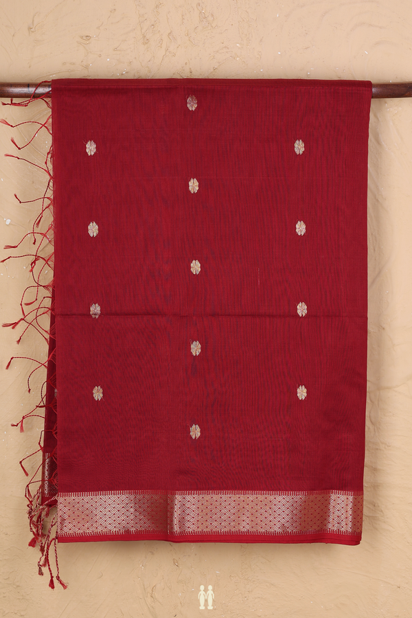 Maheswari Silk Cotton Saree In Red With Floral Buttas