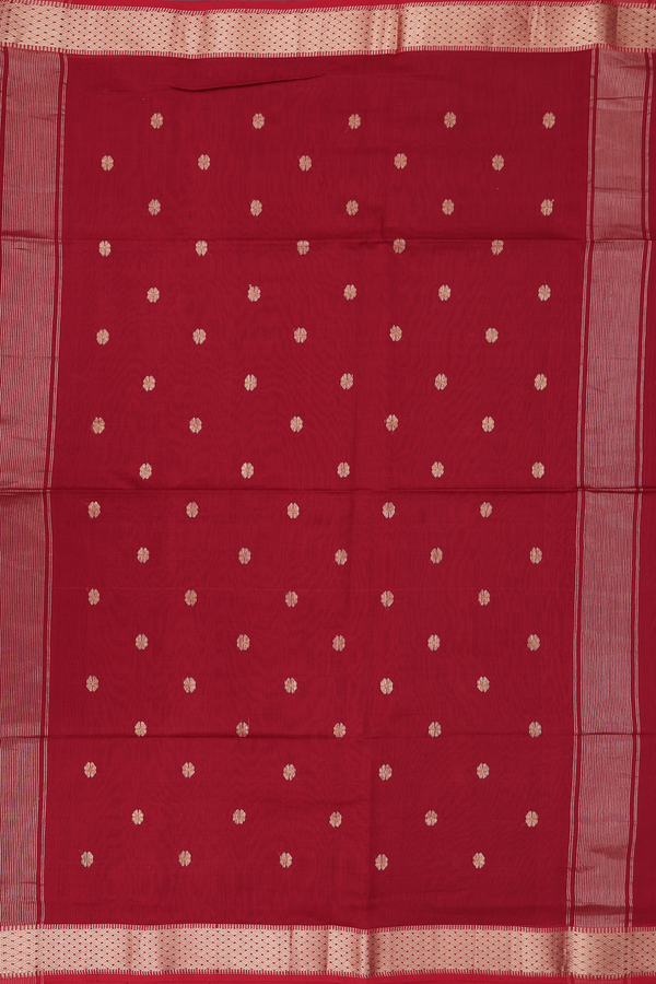 Maheswari Silk Cotton Saree In Red With Floral Buttas