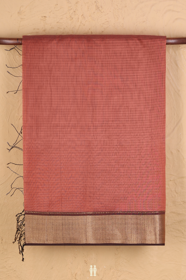 Maheswari Silk Cotton Saree In Brick Red With Stripes Design