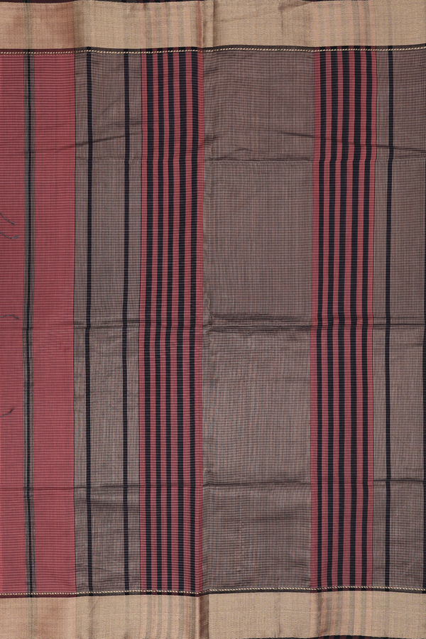 Maheswari Silk Cotton Saree In Brick Red With Stripes Design